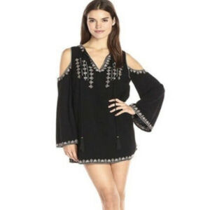 Moon Rivers Cold Shoulder Black Mini Dress Linen Bell Sleeve Size Small …